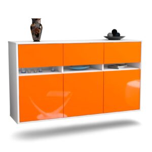 Sideboard Joliet | hängend | Korpus Weiß | Front in Hochglanz Orange | 136x79x35cm (BxHxT)