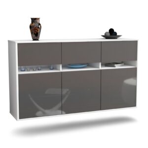 Sideboard Joliet | hängend | Korpus Weiß | Front in Hochglanz Grau | 136x79x35cm (BxHxT)