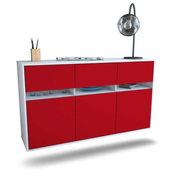 Sideboard Joliet | hängend | Korpus Weiß | Front in Bordeaux | 136x79x35cm (BxHxT)