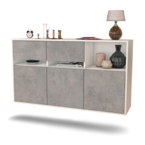 Sideboard Enterprise | hängend | Korpus Weiß | Front in Beton Optik | 136x79x35cm (BxHxT)