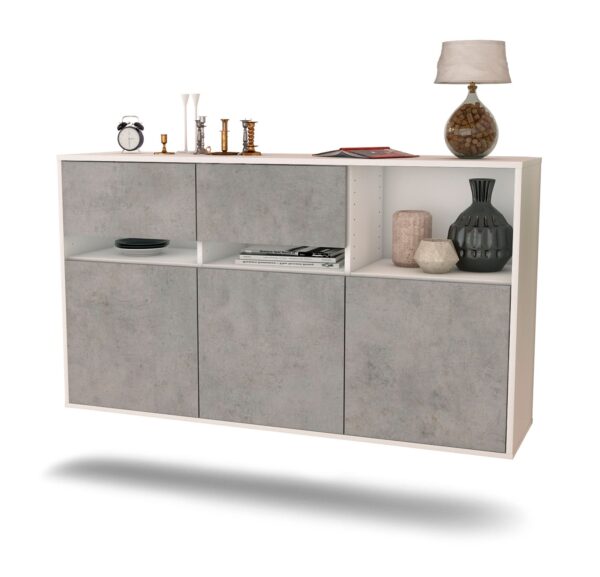 Sideboard Enterprise | hängend | Korpus Weiß | Front in Beton Optik | 136x79x35cm (BxHxT)