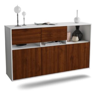 Sideboard Enterprise | hängend | Korpus Weiß | Front in Walnuss Holz Optik | 136x79x35cm (BxHxT)