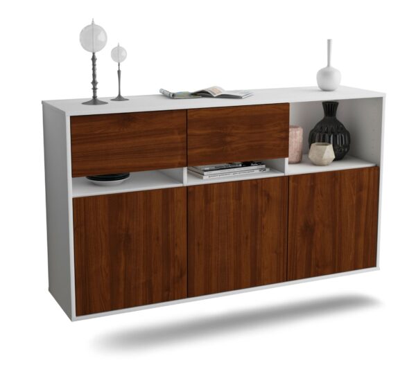 Sideboard Enterprise | hängend | Korpus Weiß | Front in Walnuss Holz Optik | 136x79x35cm (BxHxT)