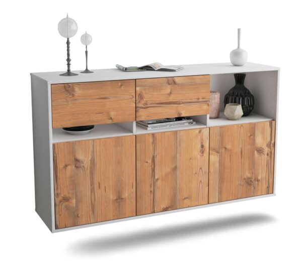 Sideboard Enterprise | hängend | Korpus Weiß | Front in Pinie Holz Optik | 136x79x35cm (BxHxT)