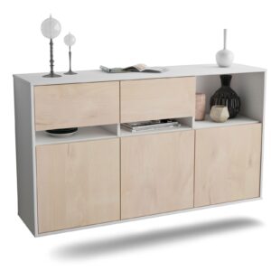 Sideboard Enterprise | hängend | Korpus Weiß | Front in Zeder Holz Optik | 136x79x35cm (BxHxT)