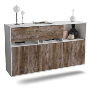 Sideboard Enterprise | hängend | Korpus Weiß | Front in Treibholz Holz Optik | 136x79x35cm (BxHxT)