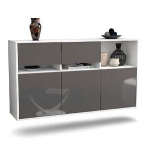 Sideboard Enterprise | hängend | Korpus Weiß | Front in Hochglanz Grau | 136x79x35cm (BxHxT)