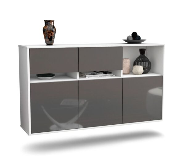 Sideboard Enterprise | hängend | Korpus Weiß | Front in Hochglanz Grau | 136x79x35cm (BxHxT)