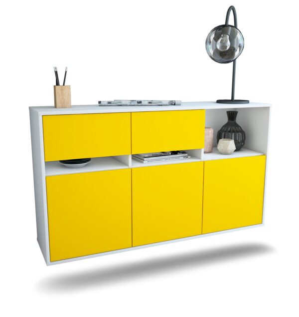 Sideboard Enterprise | hängend | Korpus Weiß | Front in Gelb | 136x79x35cm (BxHxT)