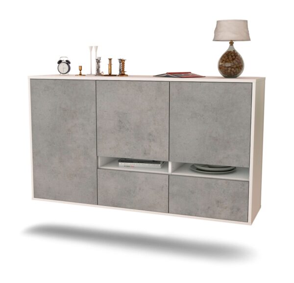 Sideboard Lancaster | hängend | Korpus Weiß | Front in Beton Optik | 136x79x35cm (BxHxT)