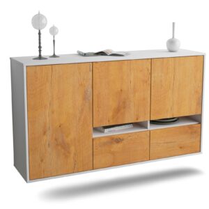 Sideboard Lancaster | hängend | Korpus Weiß | Front in Eiche Holz Optik | 136x79x35cm (BxHxT)