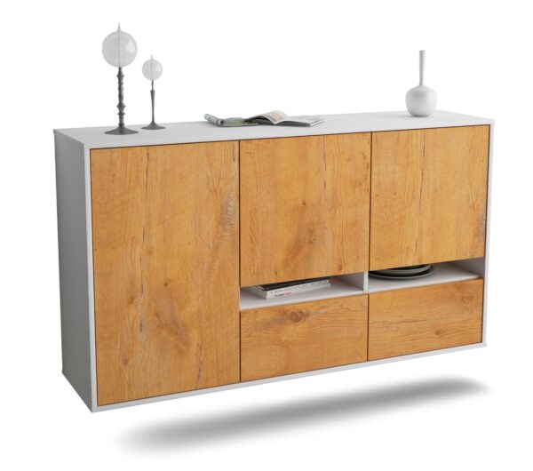 Sideboard Lancaster | hängend | Korpus Weiß | Front in Eiche Holz Optik | 136x79x35cm (BxHxT)