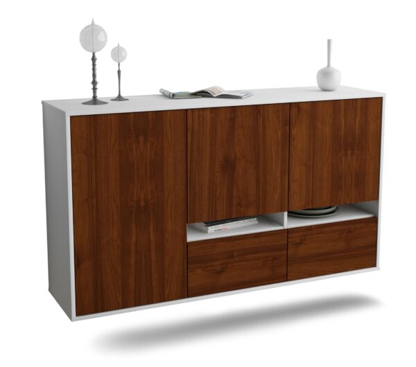 Sideboard Lancaster | hängend | Korpus Weiß | Front in Walnuss Holz Optik | 136x79x35cm (BxHxT)