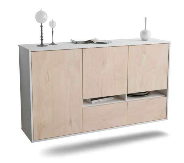 Sideboard Lancaster | hängend | Korpus Weiß | Front in Zeder Holz Optik | 136x79x35cm (BxHxT)