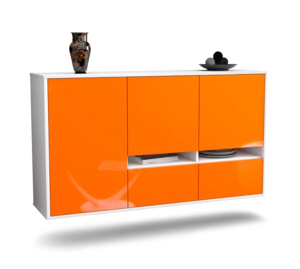 Sideboard Lancaster | hängend | Korpus Weiß | Front in Hochglanz Orange | 136x79x35cm (BxHxT)