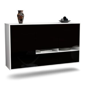 Sideboard Lancaster | hängend | Korpus Weiß | Front in Hochglanz Schwarz | 136x79x35cm (BxHxT)