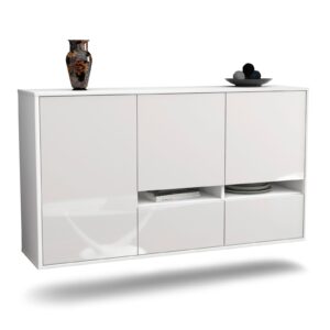 Sideboard Lancaster | hängend | Korpus Weiß | Front in Hochglanz Weiß | 136x79x35cm (BxHxT)