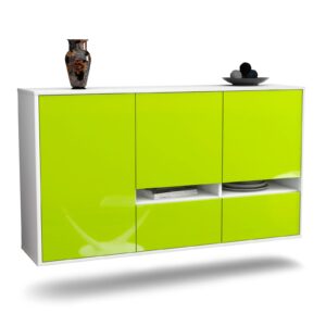 Sideboard Lancaster | hängend | Korpus Weiß | Front in Hochglanz Grün | 136x79x35cm (BxHxT)