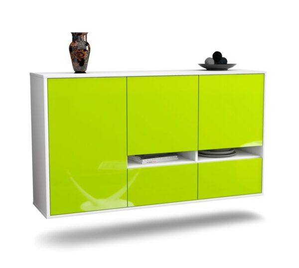 Sideboard Lancaster | hängend | Korpus Weiß | Front in Hochglanz Grün | 136x79x35cm (BxHxT)