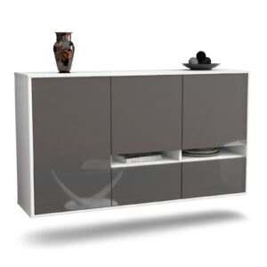 Sideboard Lancaster | hängend | Korpus Weiß | Front in Hochglanz Grau | 136x79x35cm (BxHxT)