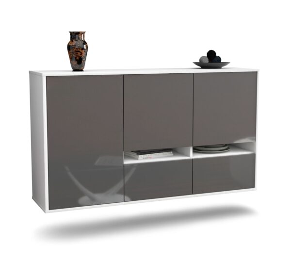 Sideboard Lancaster | hängend | Korpus Weiß | Front in Hochglanz Grau | 136x79x35cm (BxHxT)