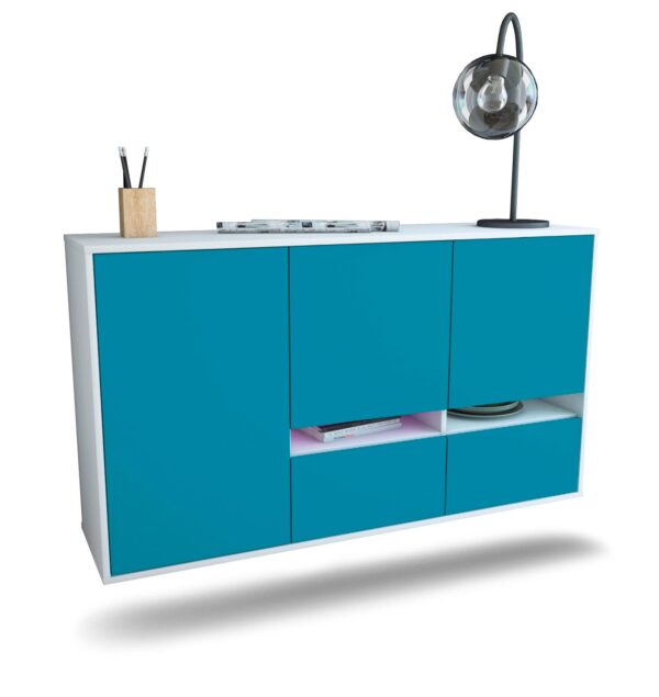 Sideboard Lancaster | hängend | Korpus Weiß | Front in Türkis | 136x79x35cm (BxHxT)