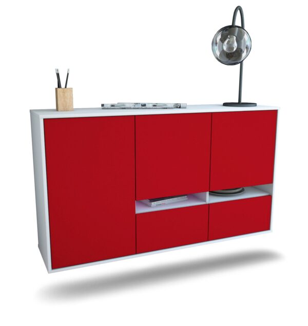 Sideboard Lancaster | hängend | Korpus Weiß | Front in Bordeaux | 136x79x35cm (BxHxT)
