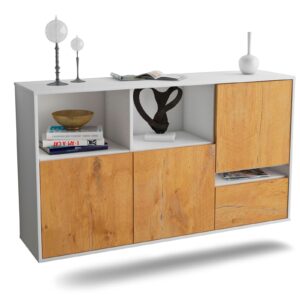 Sideboard Salinas | hängend | Korpus Weiß | Front in Eiche Holz Optik | 136x79x35cm (BxHxT)