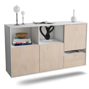 Sideboard Salinas | hängend | Korpus Weiß | Front in Zeder Holz Optik | 136x79x35cm (BxHxT)