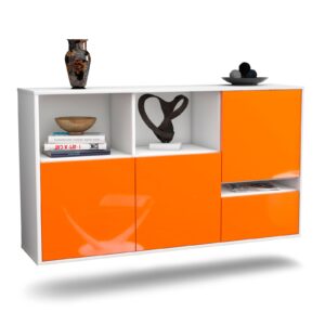 Sideboard Salinas | hängend | Korpus Weiß | Front in Hochglanz Orange | 136x79x35cm (BxHxT)