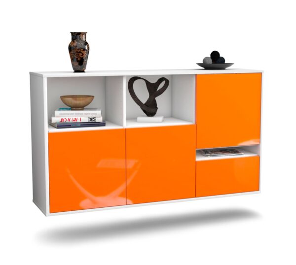Sideboard Salinas | hängend | Korpus Weiß | Front in Hochglanz Orange | 136x79x35cm (BxHxT)