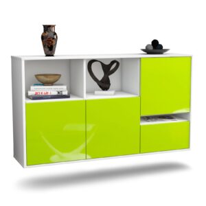 Sideboard Salinas | hängend | Korpus Weiß | Front in Hochglanz Grün | 136x79x35cm (BxHxT)