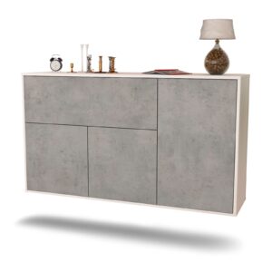 Sideboard Naperville | hängend | Korpus Weiß | Front in Beton Optik | 136x79x35cm (BxHxT)