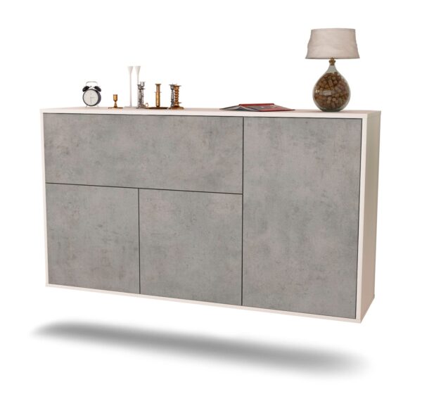Sideboard Naperville | hängend | Korpus Weiß | Front in Beton Optik | 136x79x35cm (BxHxT)