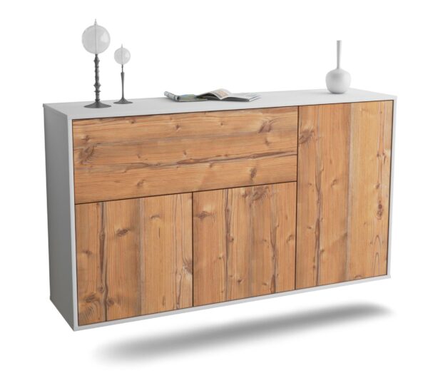 Sideboard Naperville | hängend | Korpus Weiß | Front in Pinie Holz Optik | 136x79x35cm (BxHxT)