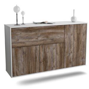 Sideboard Naperville | hängend | Korpus Weiß | Front in Treibholz Holz Optik | 136x79x35cm (BxHxT)