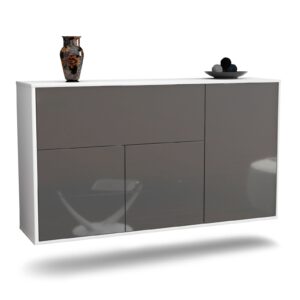 Sideboard Naperville | hängend | Korpus Weiß | Front in Hochglanz Grau | 136x79x35cm (BxHxT)