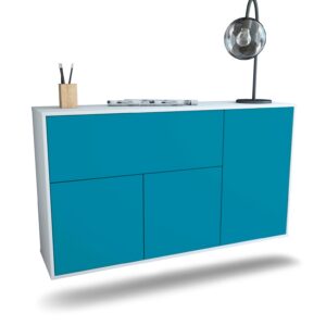 Sideboard Naperville | hängend | Korpus Weiß | Front in Türkis | 136x79x35cm (BxHxT)