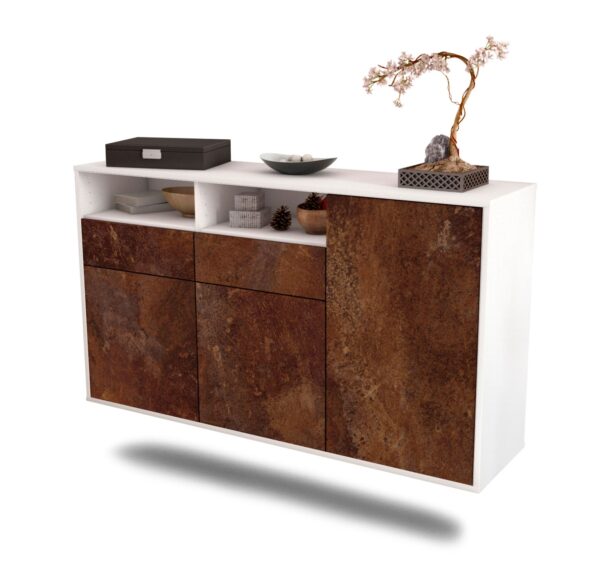 Sideboard Hollywood | hängend | Korpus Weiß | Front in Rost Optik | 136x79x35cm (BxHxT)