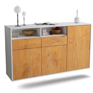 Sideboard Hollywood | hängend | Korpus Weiß | Front in Eiche Holz Optik | 136x79x35cm (BxHxT)