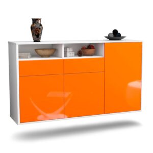 Sideboard Hollywood | hängend | Korpus Weiß | Front in Hochglanz Orange | 136x79x35cm (BxHxT)