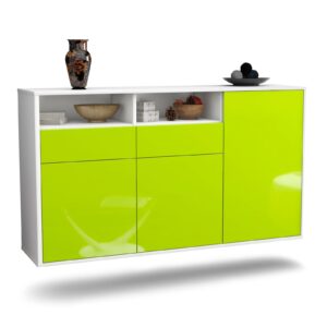 Sideboard Hollywood | hängend | Korpus Weiß | Front in Hochglanz Grün | 136x79x35cm (BxHxT)