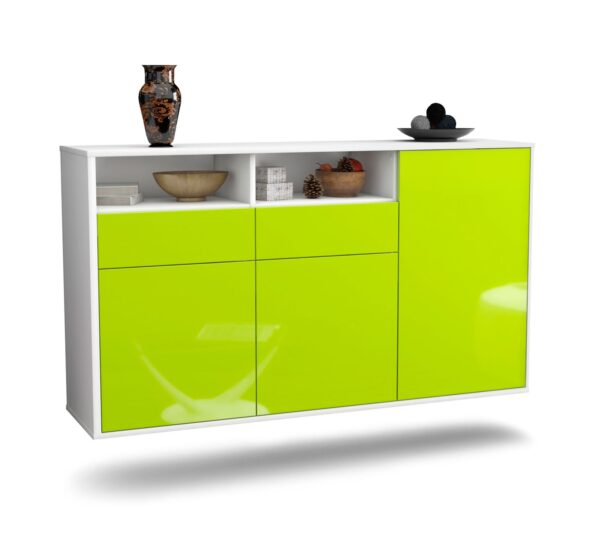 Sideboard Hollywood | hängend | Korpus Weiß | Front in Hochglanz Grün | 136x79x35cm (BxHxT)