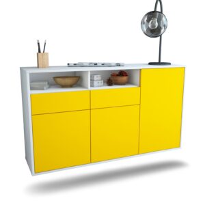 Sideboard Hollywood | hängend | Korpus Weiß | Front in Gelb | 136x79x35cm (BxHxT)