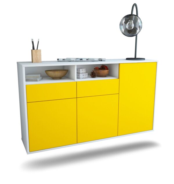 Sideboard Hollywood | hängend | Korpus Weiß | Front in Gelb | 136x79x35cm (BxHxT)