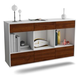 Sideboard Torrance | hängend | Korpus Weiß | Front in Walnuss Holz Optik | 136x79x35cm (BxHxT)
