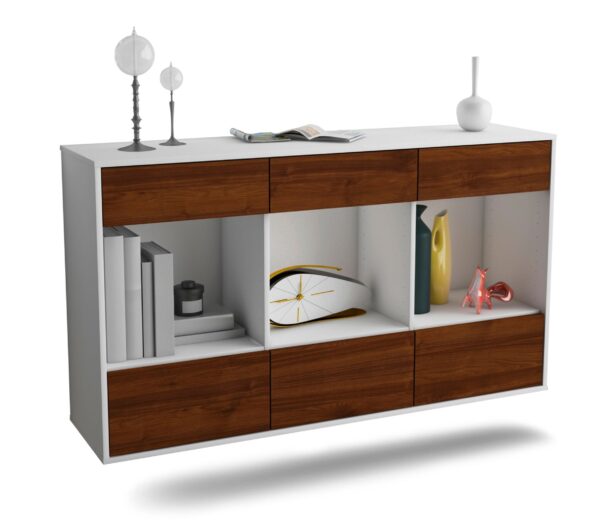 Sideboard Torrance | hängend | Korpus Weiß | Front in Walnuss Holz Optik | 136x79x35cm (BxHxT)