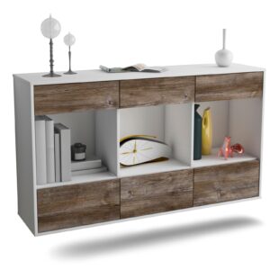 Sideboard Torrance | hängend | Korpus Weiß | Front in Treibholz Holz Optik | 136x79x35cm (BxHxT)