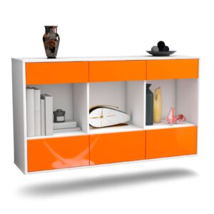 Sideboard Torrance | hängend | Korpus Weiß | Front in Hochglanz Orange | 136x79x35cm (BxHxT)