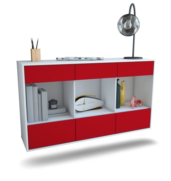 Sideboard Torrance | hängend | Korpus Weiß | Front in Bordeaux | 136x79x35cm (BxHxT)